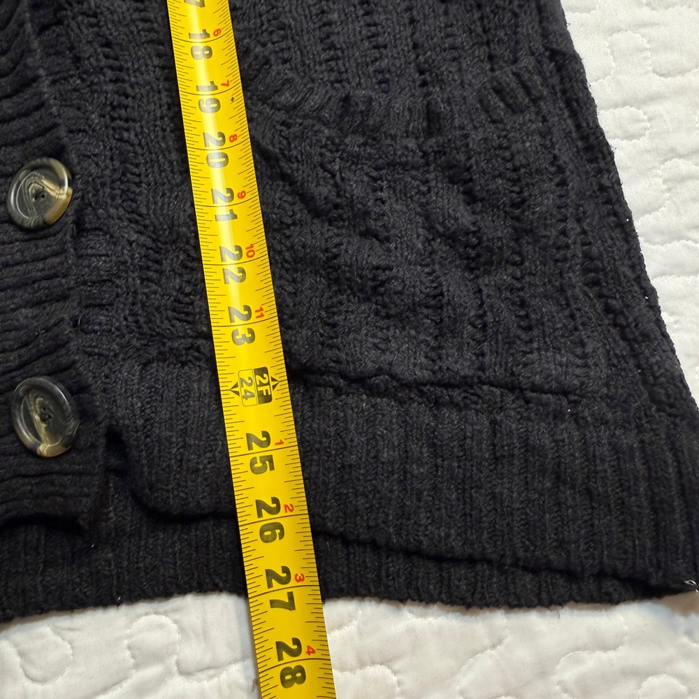 Women L Cardigan Black Cable Knit V-Neck Button Front Pockets GRANOLA GOTH BASIC - Picture 5 of 9